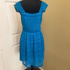 Yoana Baraschi Vibrant Blue Lace Midi Dress